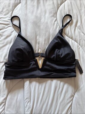 Victoria's Secret Black Swim Bralette with Gold V Accent